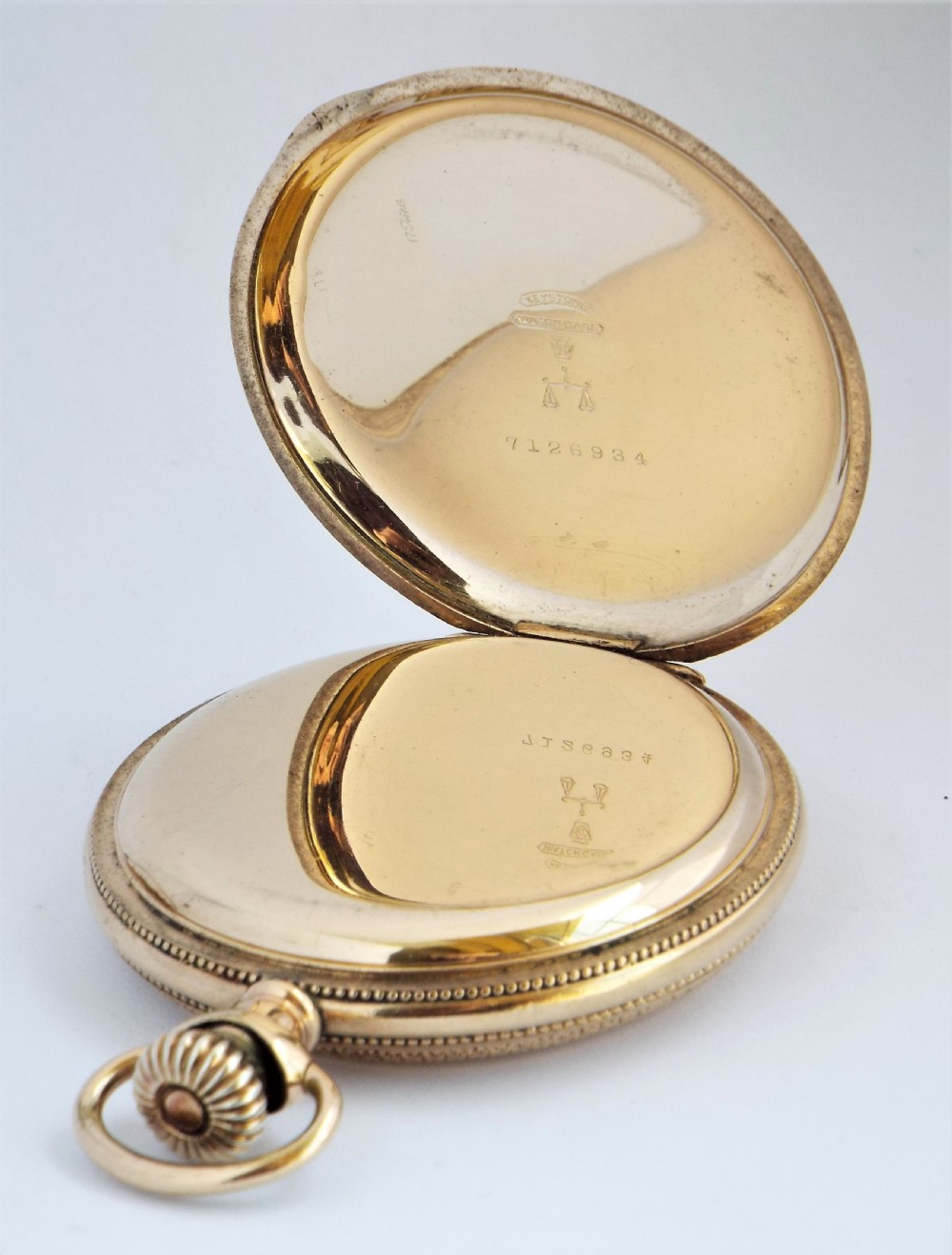 Antique 1903 Waltham hunter pocket watch. View IV