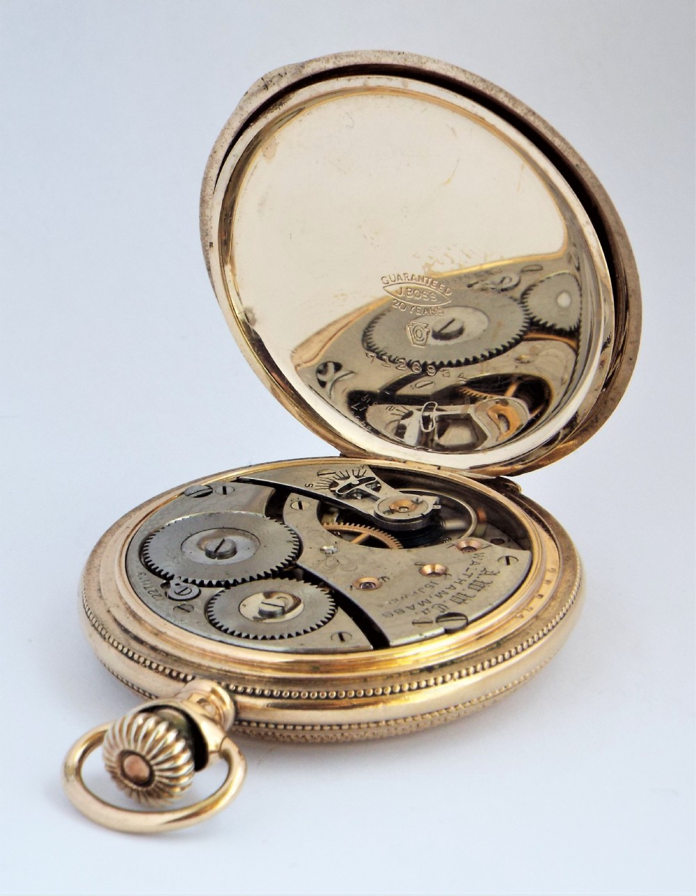 Antique 1903 Waltham hunter pocket watch. View V