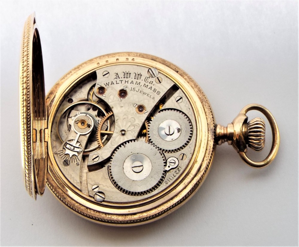 Antique 1903 Waltham hunter pocket watch. View VI