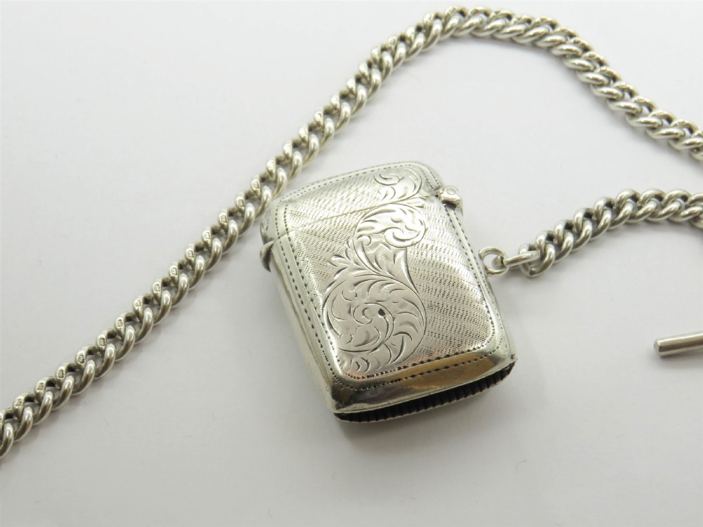 Antique silver single watch chain and vesta View III