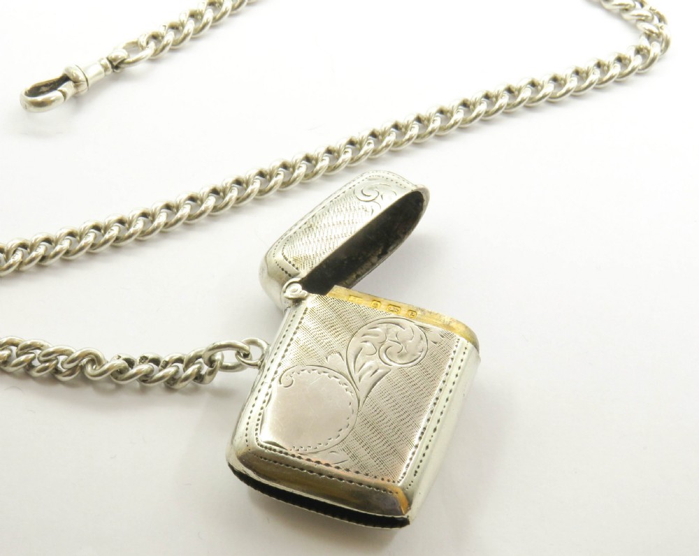 Antique silver single watch chain and vesta View IV