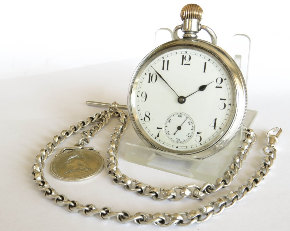 Antique silver Waltham pocket watch and chain