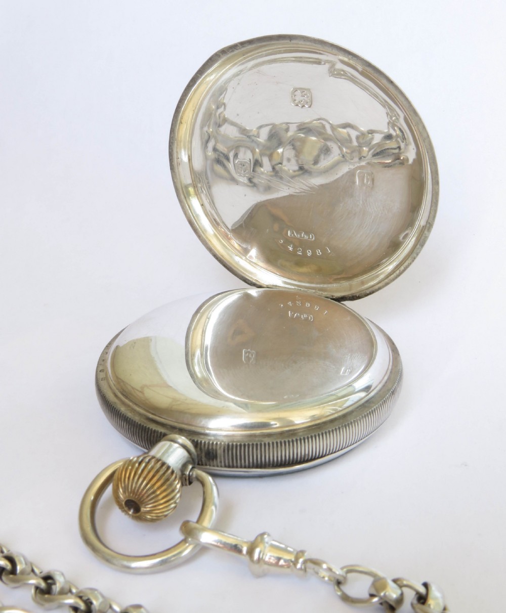 Antique silver Waltham pocket watch and chain View III