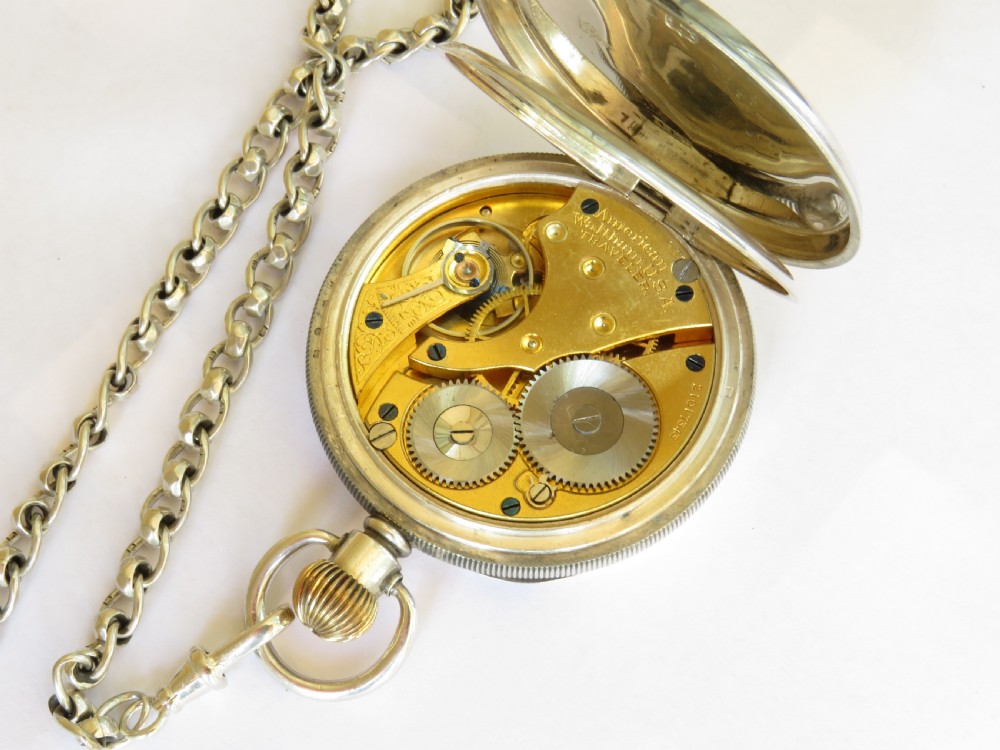Antique silver Waltham pocket watch and chain View IV