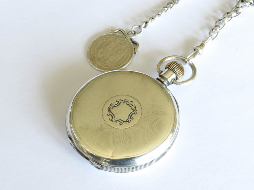 Antique silver Waltham pocket watch and chain View V