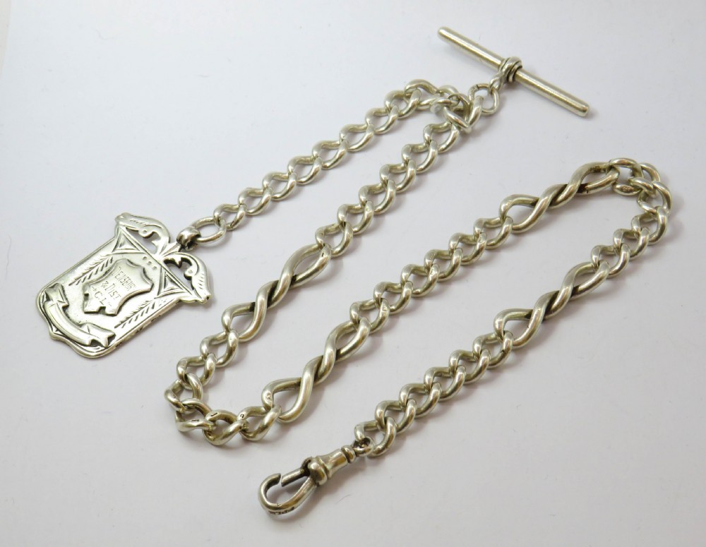 Antique silver pocket watch chain and Dewsbury fob