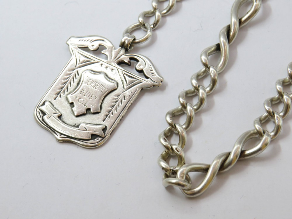 Antique silver pocket watch chain and Dewsbury fob View II