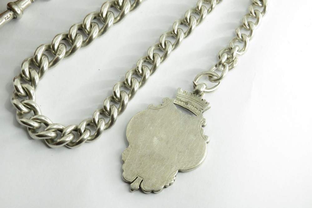 Antique silver pocket watch chain & fob, 1912 View III
