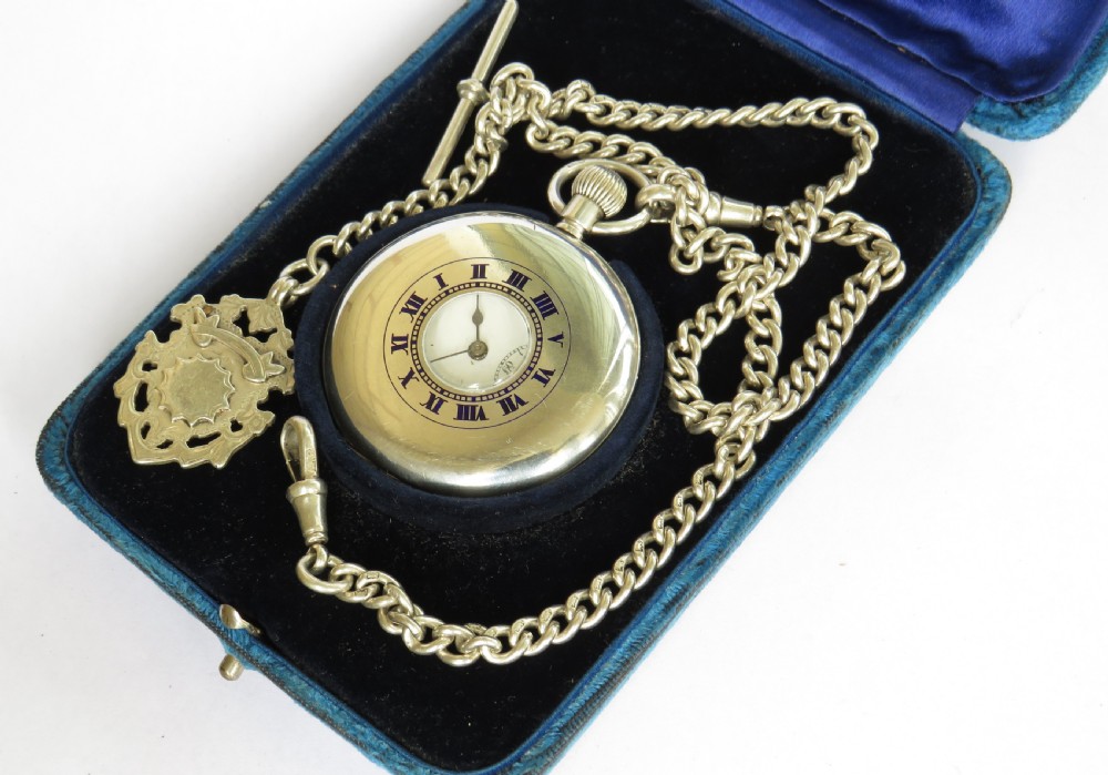 Silver Stauffer half hunter pocket watch and chain