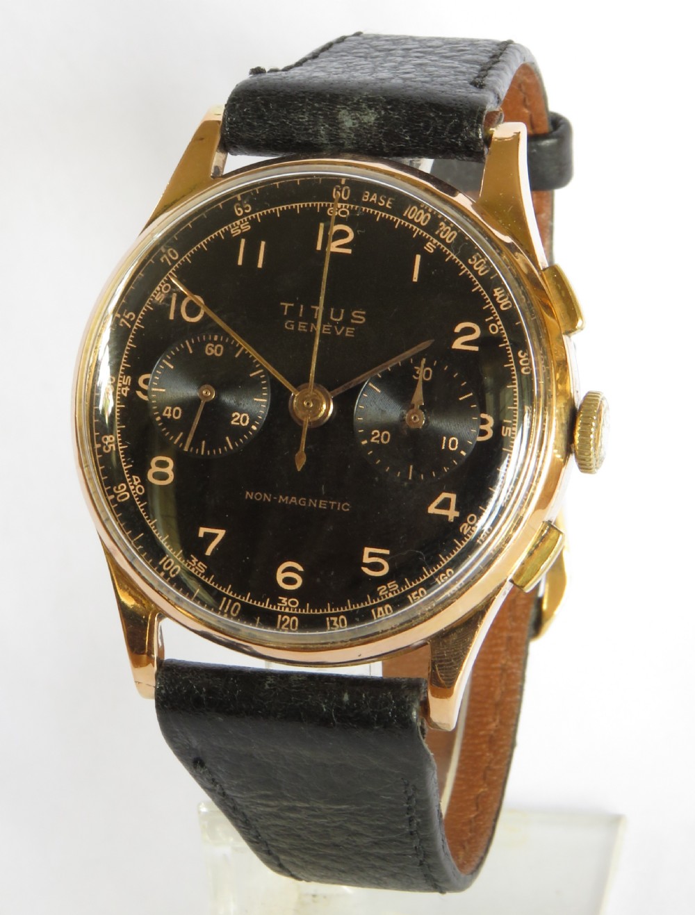 Gents 1940s Titus 18ct rose gold chronograph watch
