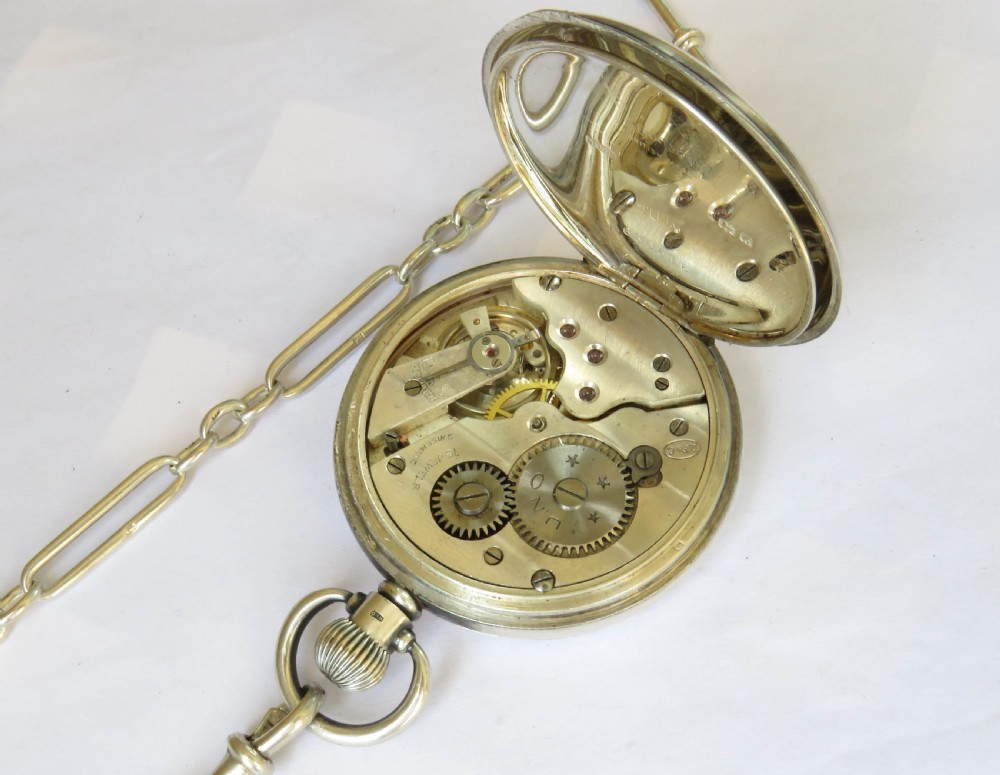 Antique silver Uno pocket watch and chain View IV
