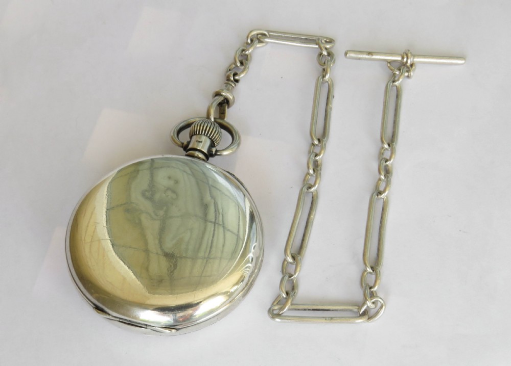 Antique silver Uno pocket watch and chain View V
