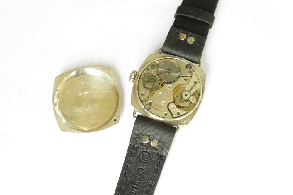Gents antique silver cushion cased watch, 1929 View III