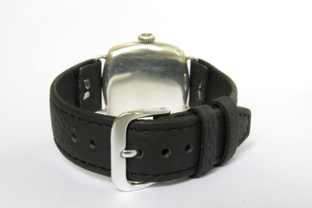 Gents antique silver cushion cased watch, 1929 View V