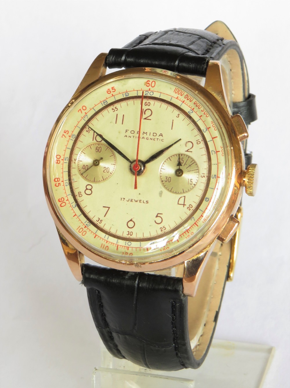 Gents 1950s 18k gold Formida chronograph watch