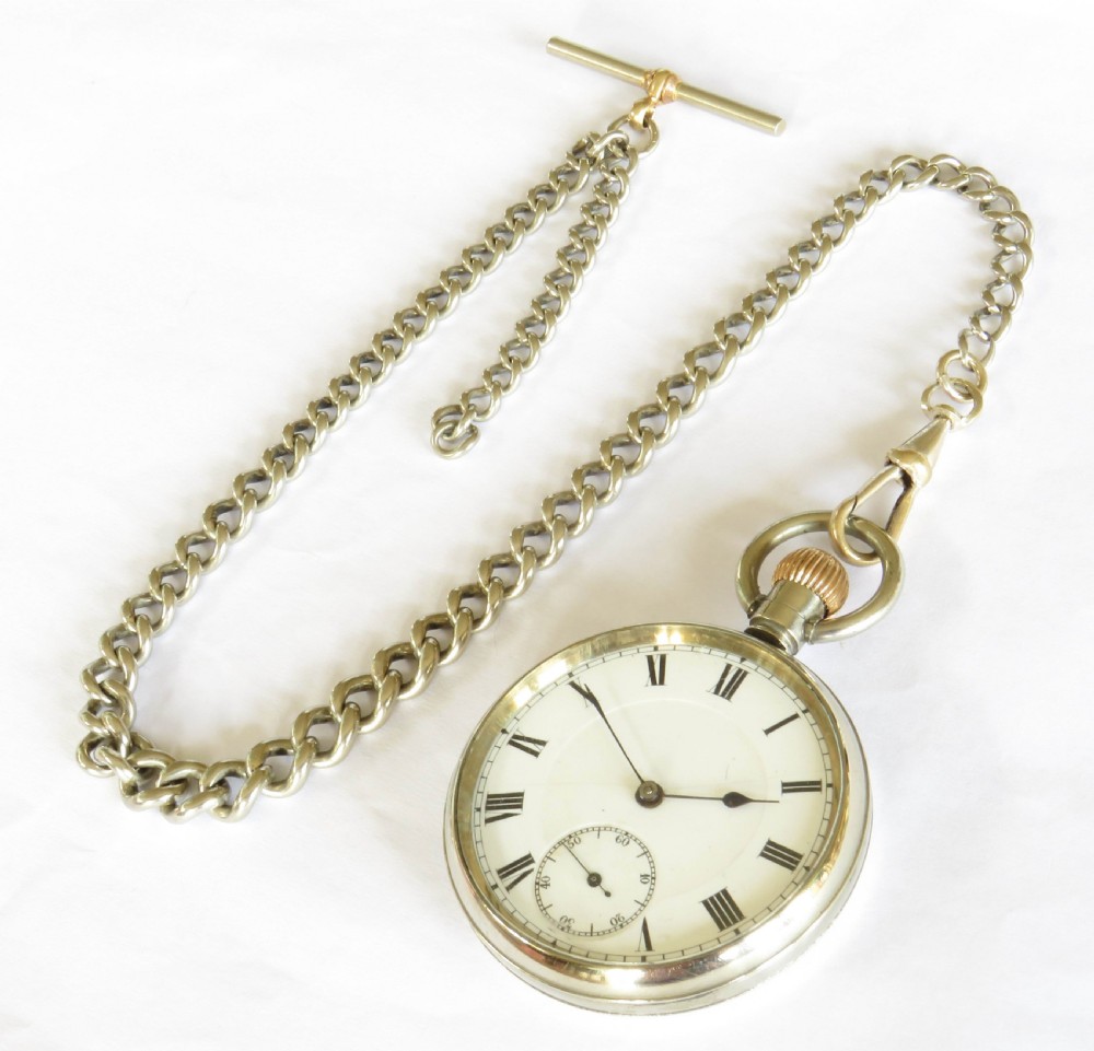 1930s nickel pocket watch and chain View II