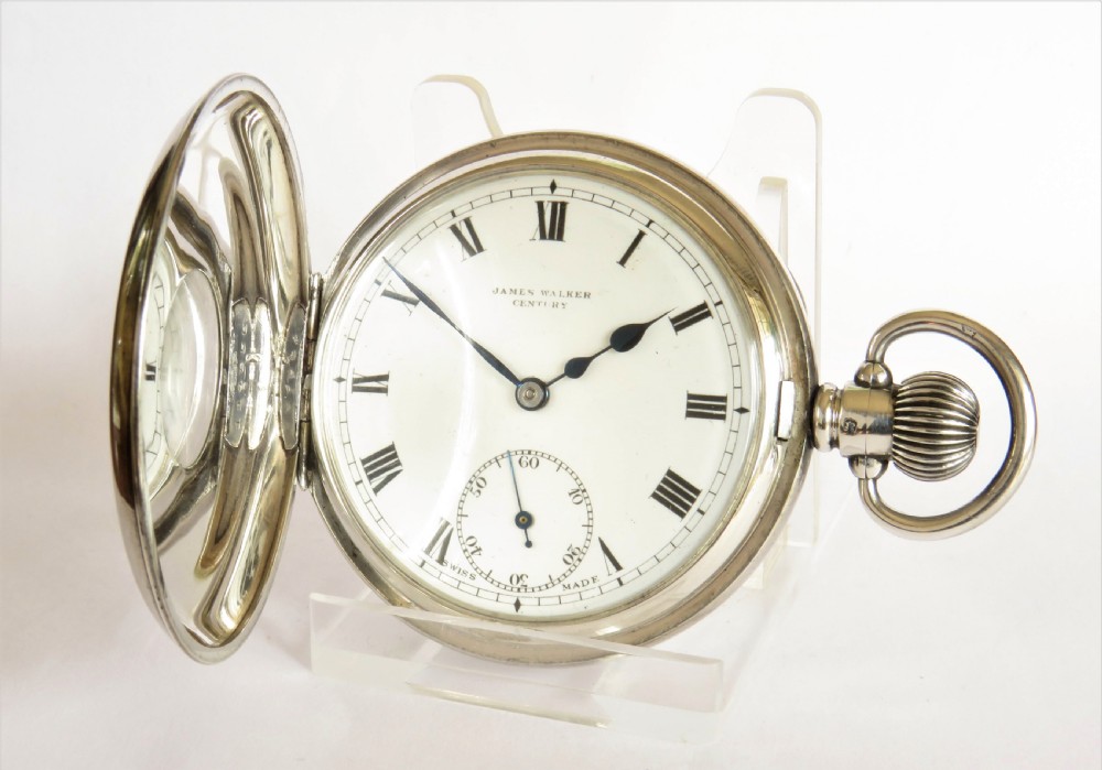 Silver half hunter pocket watch, James Walker View II