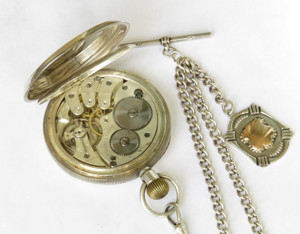 Antique silver Buren pocket watch, c1924 View III