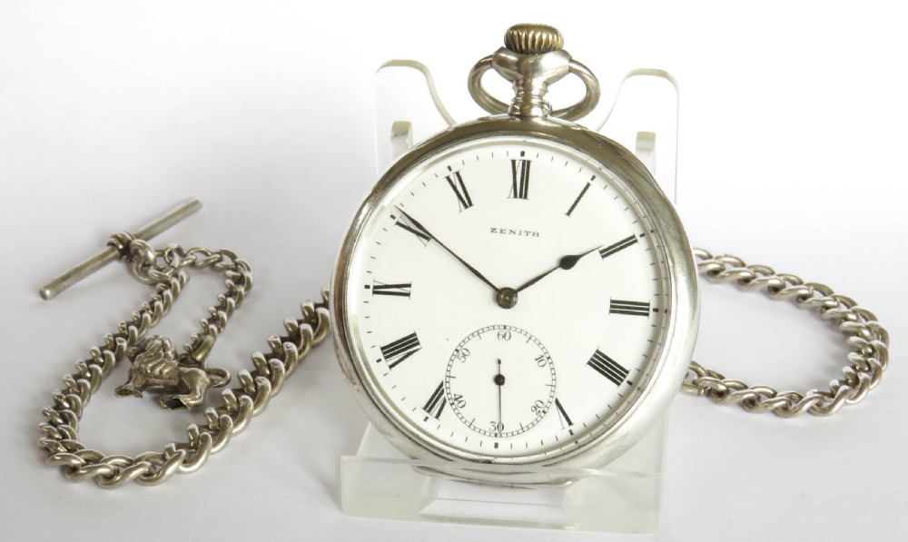 Antique silver Zenith pocket watch and chain