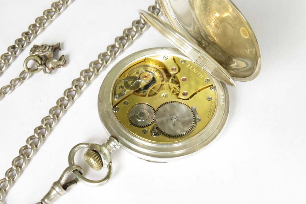 Antique silver Zenith pocket watch and chain View IV