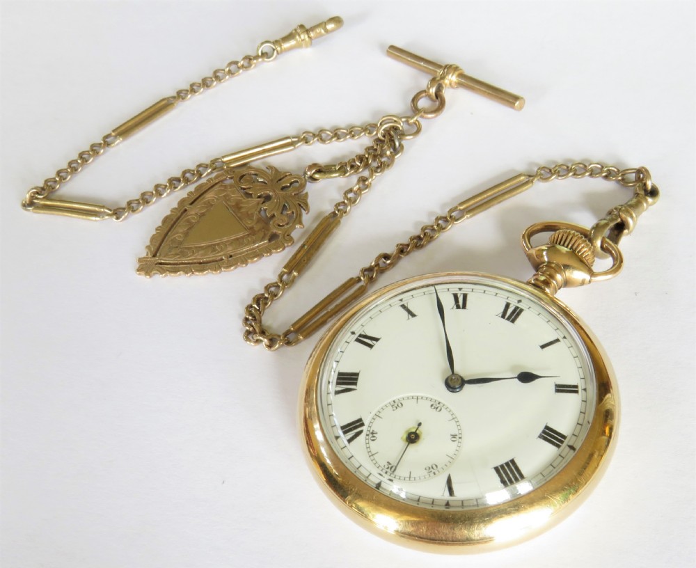 Antique gold filled pocket watch and chain View II