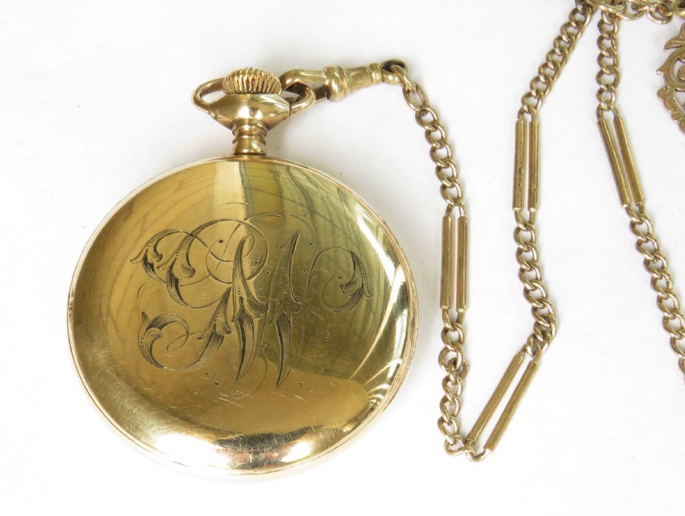 Antique gold filled pocket watch and chain View IV