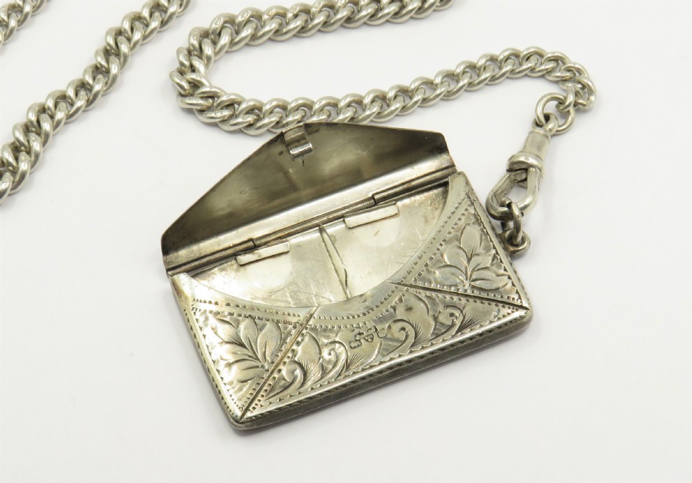 Antique silver double watch chain and stamp case View III