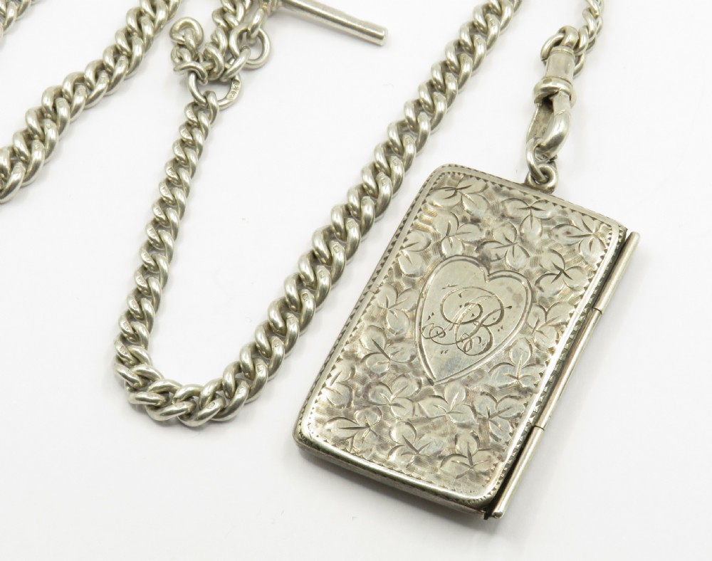 Antique silver double watch chain and stamp case View IV