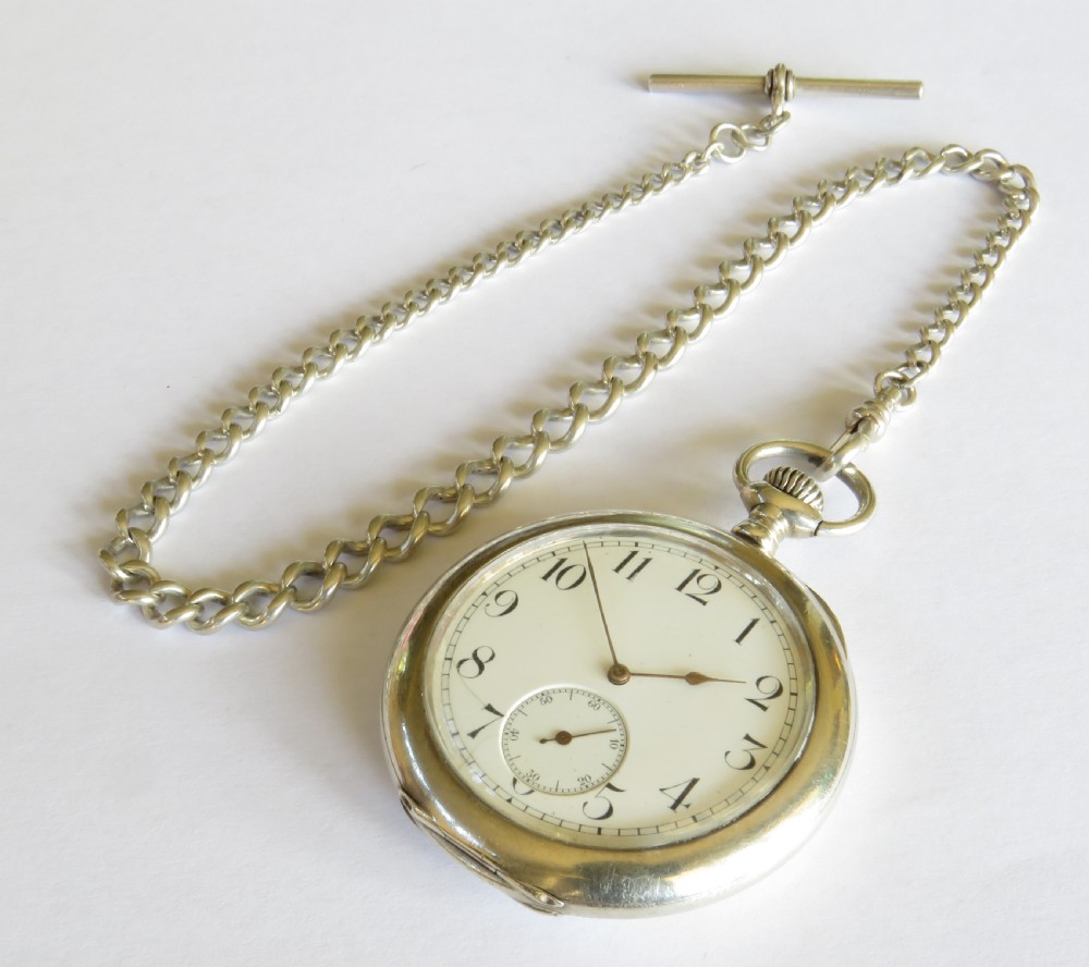 Antique silver Waltham pocket watch and chain View II
