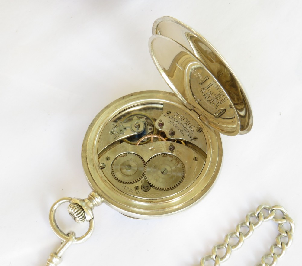Antique silver Waltham pocket watch and chain View IV