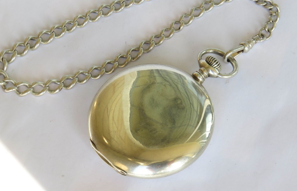 Antique silver Waltham pocket watch and chain View V