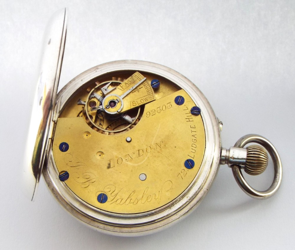 Antique English silver J.B.Yabsley, London pocket watch, 1891. View V