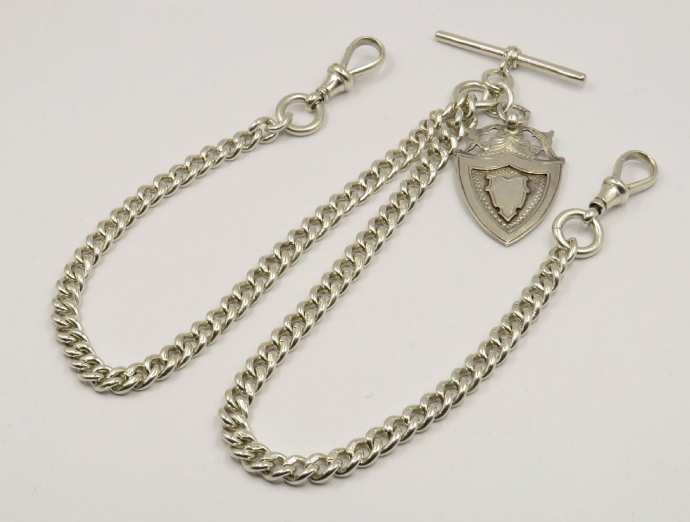 Antique silver double watch chain, 1903