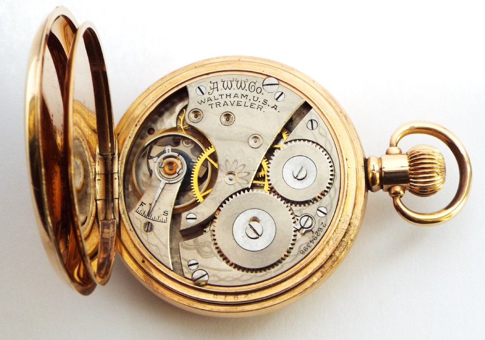 Antique Waltham Traveler half hunter pocket watch. View VI