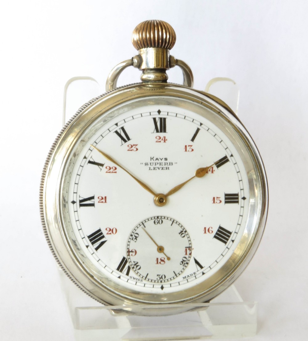 Antique silver Kays “Superb” pocket watch, 1919 View II