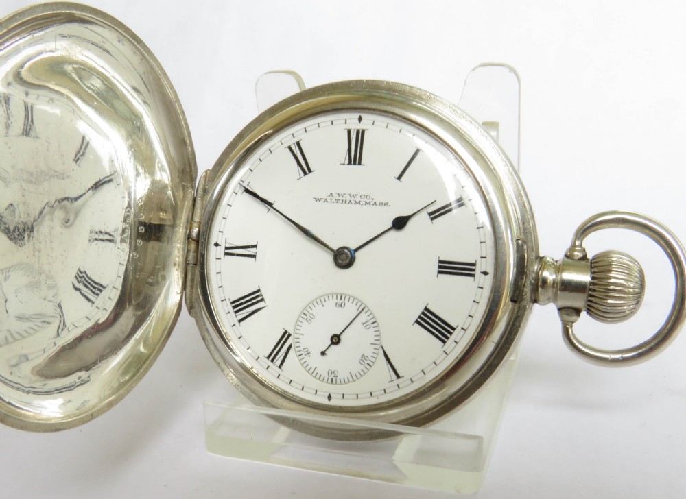 Antique silver Waltham hunter pocket watch, Speedwell Cycling Club View II