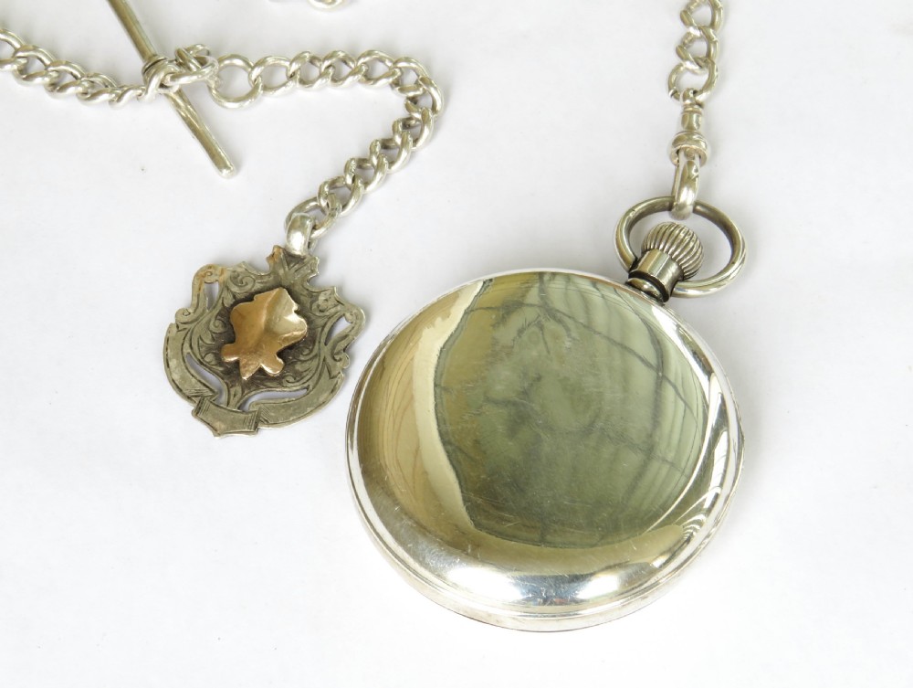 Silver Record pocket watch and chain View III