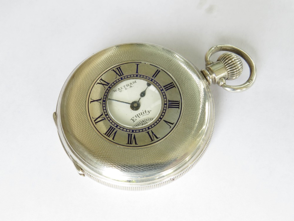 Antique silver Waltham Equity half hunter pocket watch