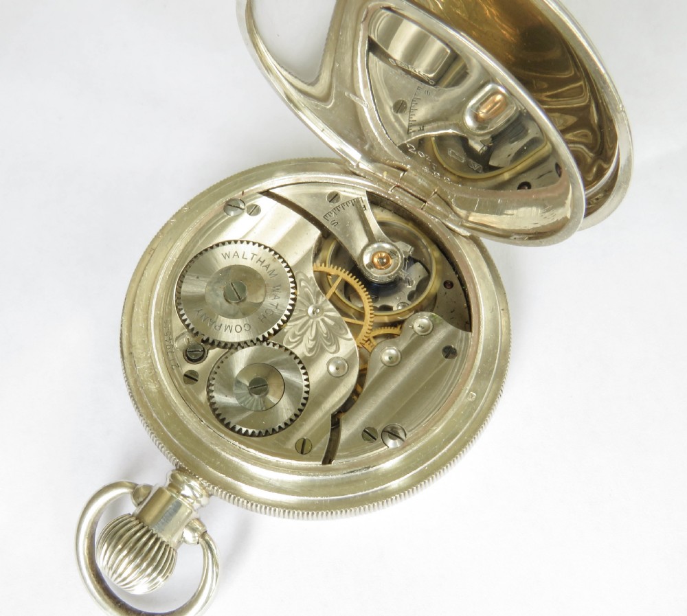 Antique silver Waltham Equity half hunter pocket watch View V