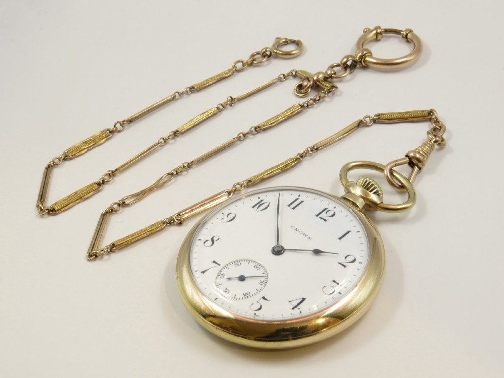 Antique Crown Watch Co pocket watch and chain View II