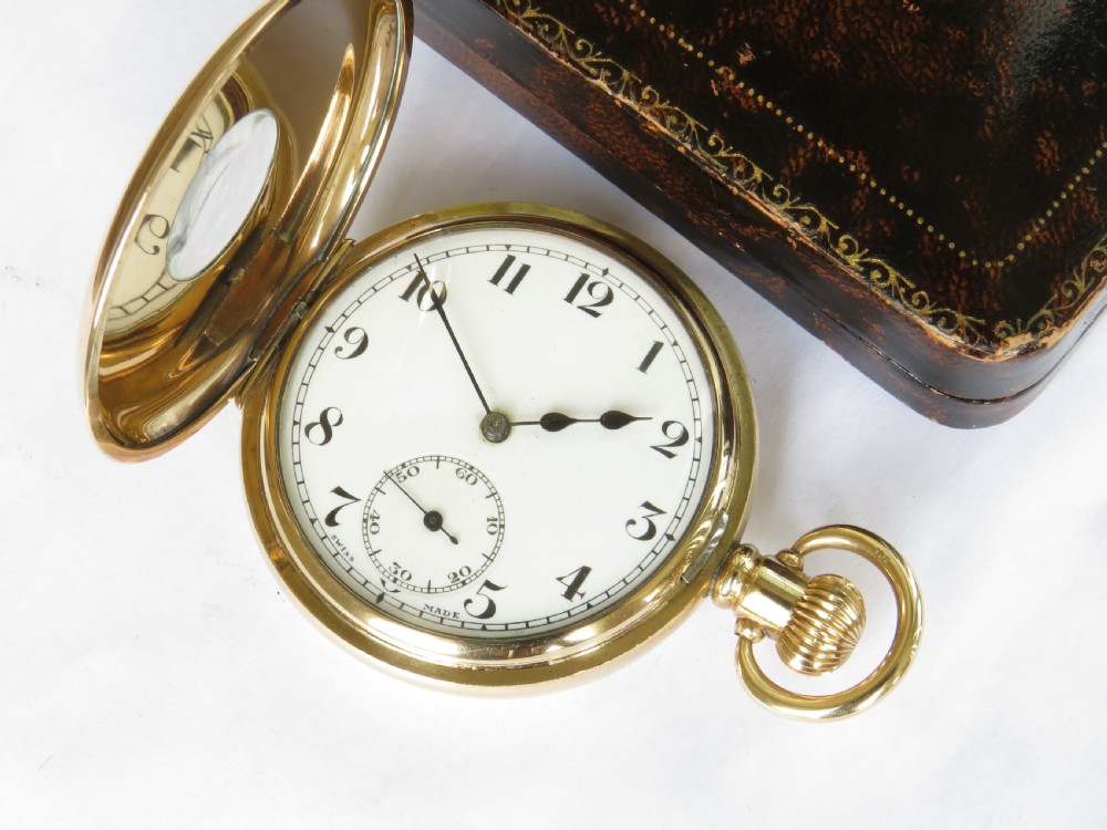 1930s Cyma half hunter pocket watch, military link View III