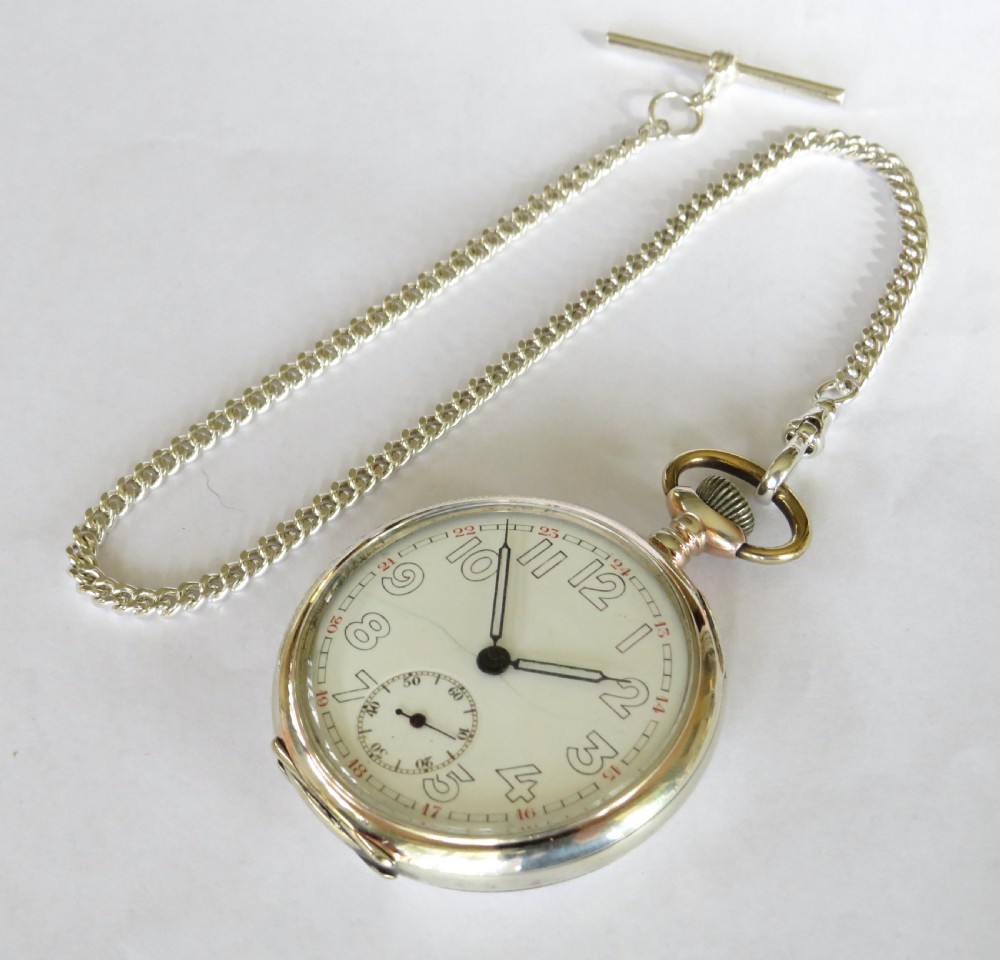 1940s silver Perfecta pocket watch and chain View II