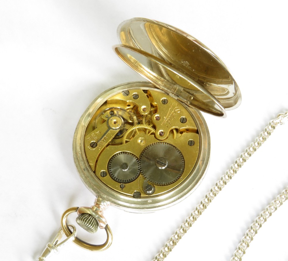 1940s silver Perfecta pocket watch and chain View IV