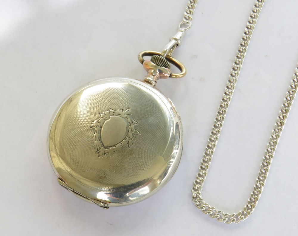 1940s silver Perfecta pocket watch and chain View V