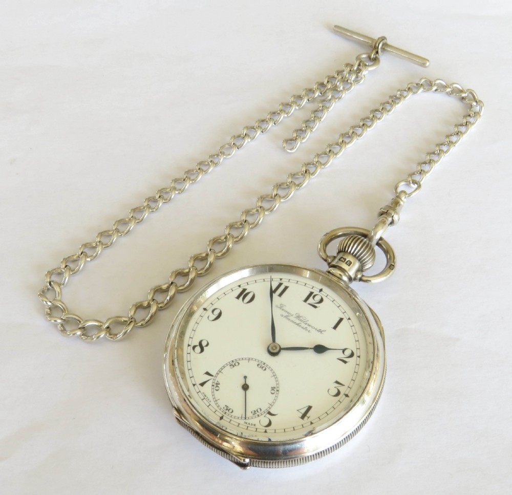 Antique silver James Wadsworth pocket watch and chain View II
