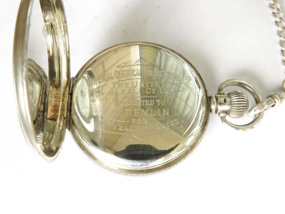 Antique silver James Wadsworth pocket watch and chain View IV