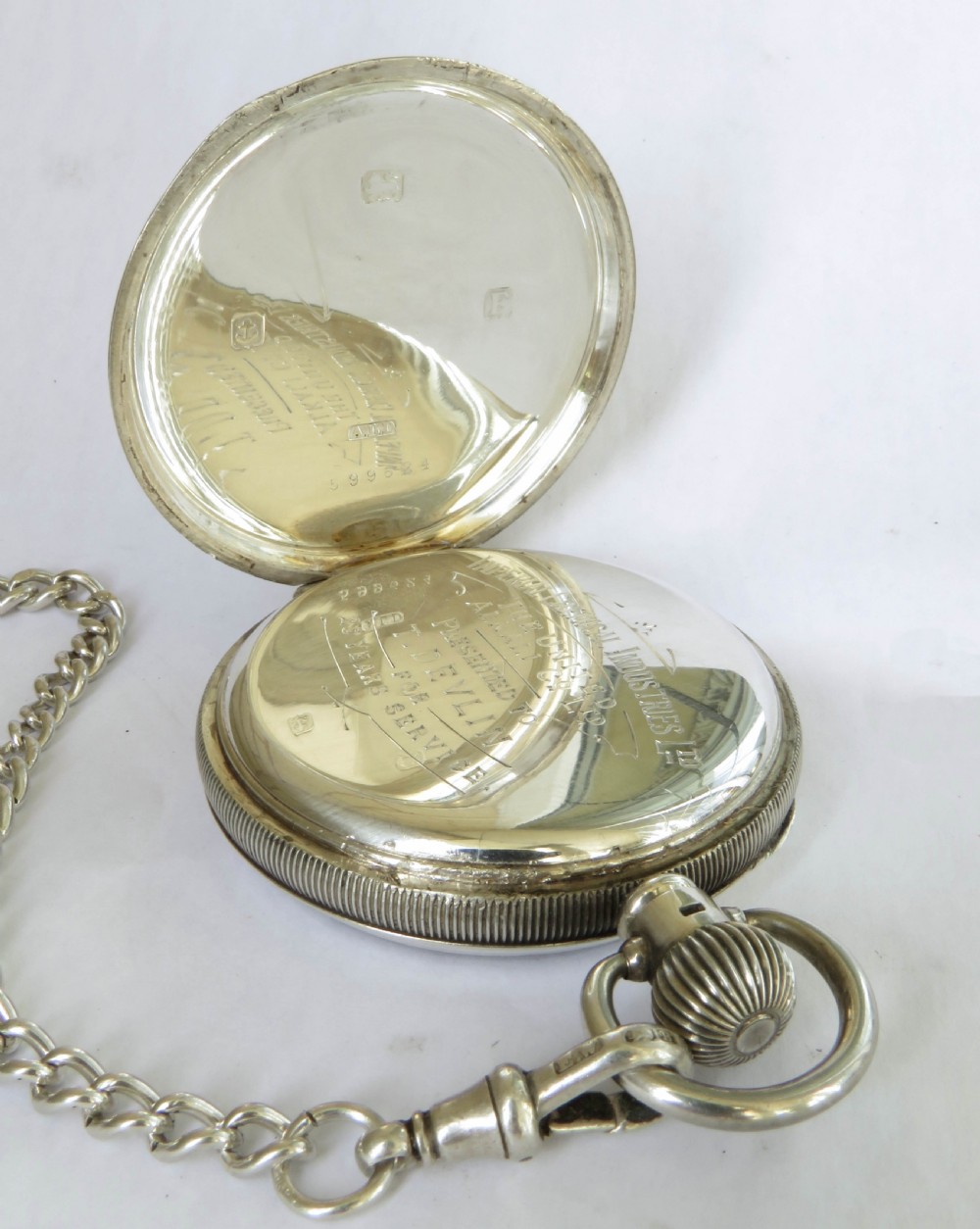 Antique silver James Wadsworth pocket watch and chain View V