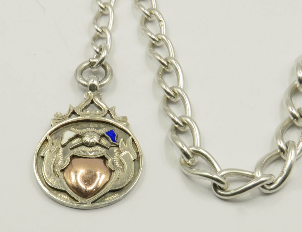 Antique silver watch chain and fob View II