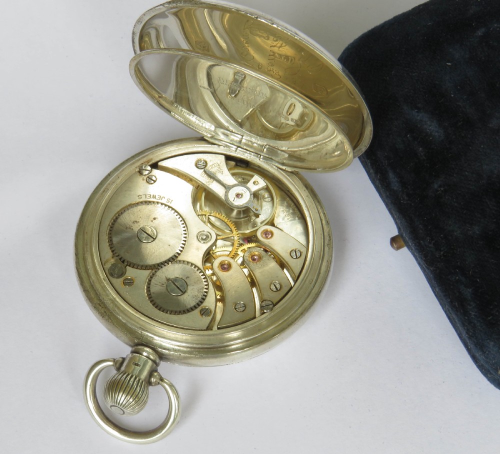 Antique silver Buren half hunter pocket watch View V