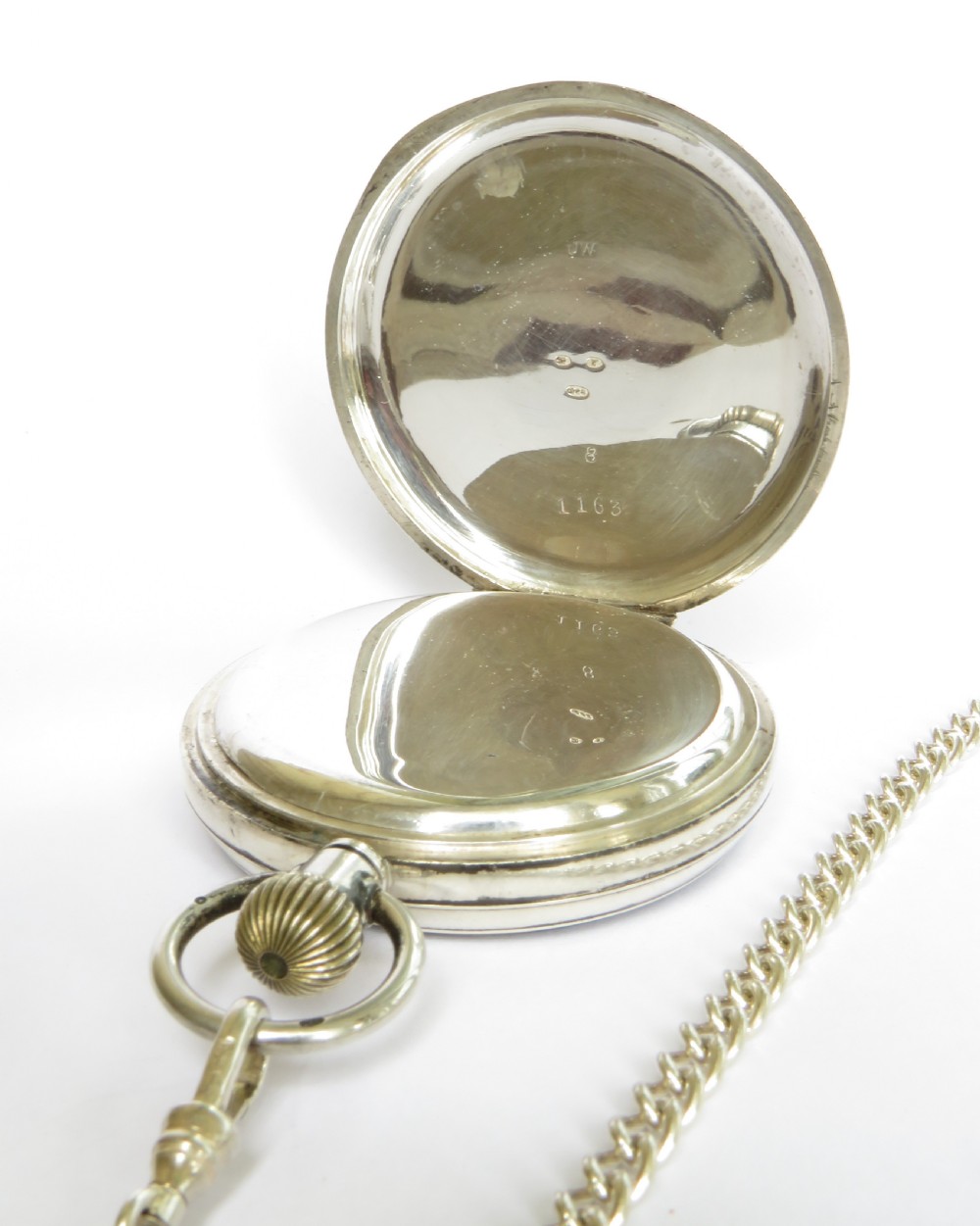 Antique Swiss silver pocket watch and chain View III